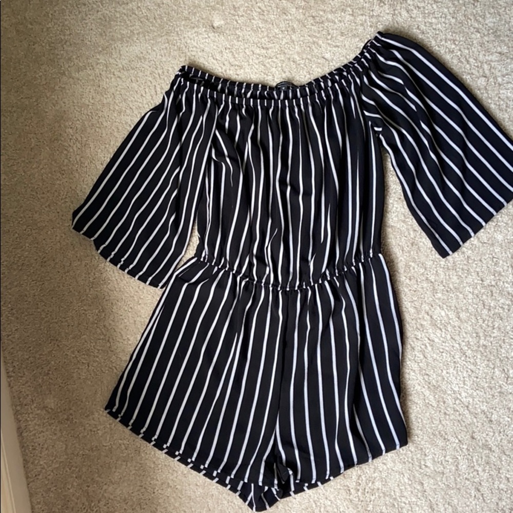 Black and white striped romper